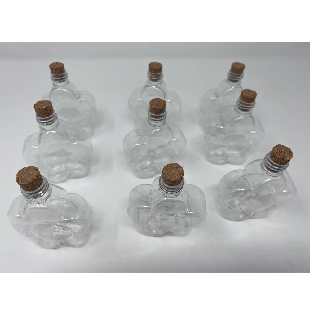 Craft Project Nine Plastic Flower Shaped Bottles with Corks 4" Tall x‎ 3" Wide